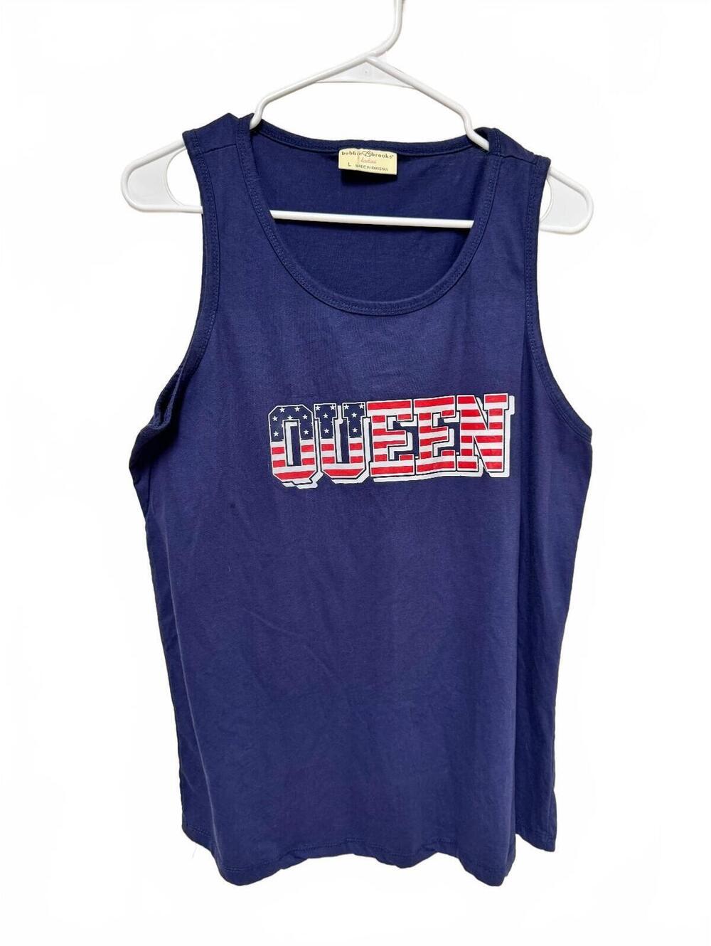 Bobbie Brooks Ladies Large Navy Blue USA Flag Graphic Queen Tank Top